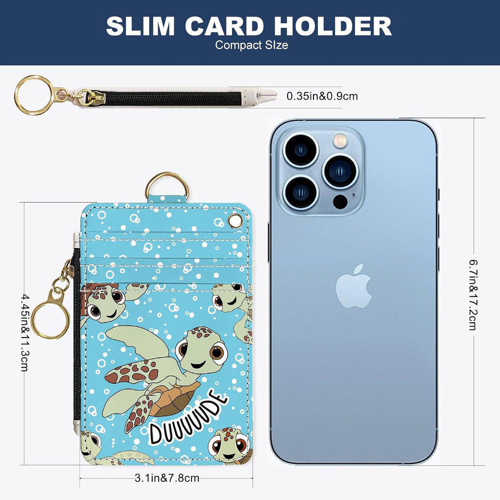 Slim Wallet Credit Card Holder, Sea Turtles, RFID Wallet Women Cute Small Front Pocket Wallet With Zipper, PU Leather Thin travel RFID Blocking Card Case ID Window,Ladies Gifts