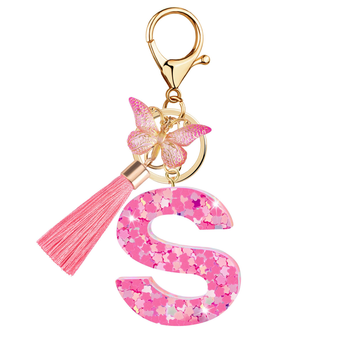 Initial letter Keychains for Women Girls Tassel Butterfly Cute Keychain for Wallet Backpack charm