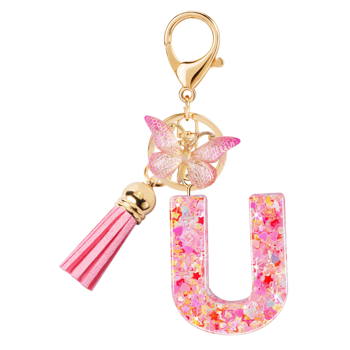 Initial letter Keychains for Women Girls Tassel Butterfly Cute Keychain for Wallet Backpack charm