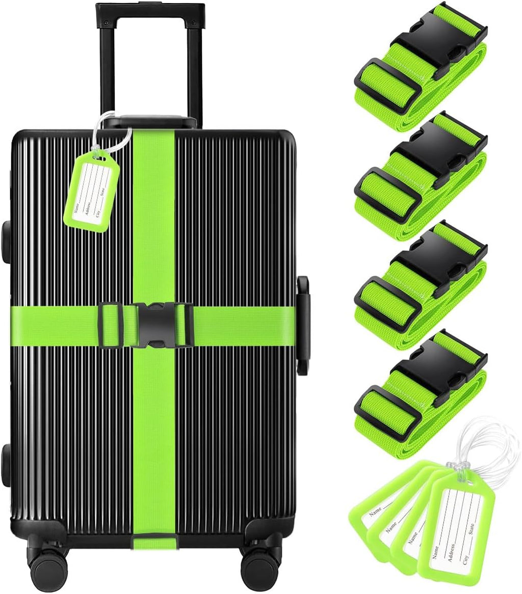 Gostwo 8 Pack Luggage Straps and Tags Set - 4 Straps, 4 Tags, Suitcase Belt