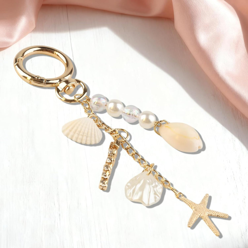 Gold Cute Artificial Pearl Starfish Seashell Keychains