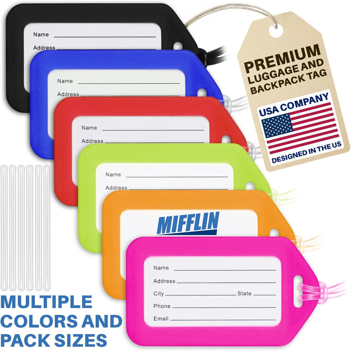 Luggage Tags for Suitcases - Assorted, 6 PK - TSA Approved Travel Tags
