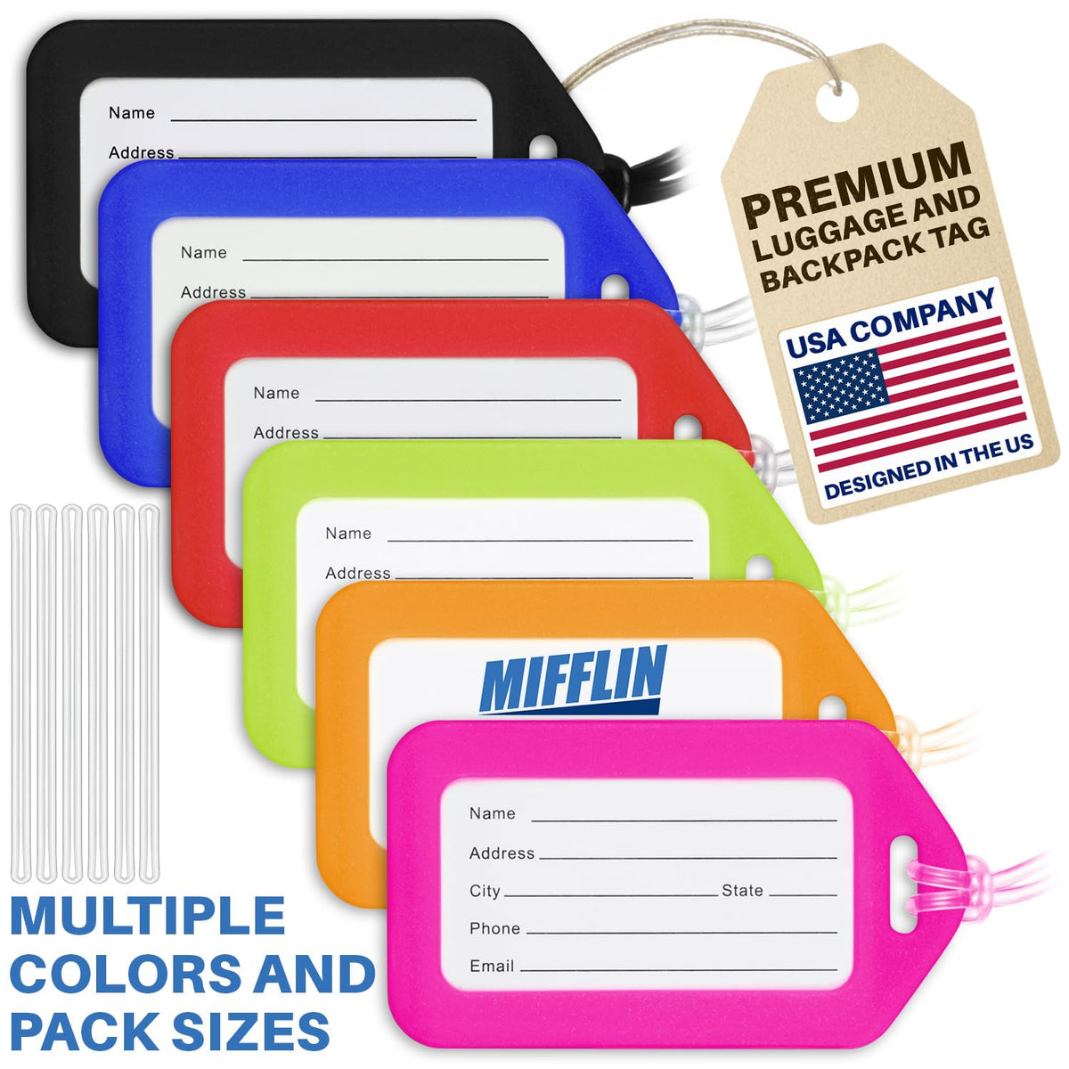Luggage Tags for Suitcases - Assorted, 6 PK - TSA Approved Travel Tags
