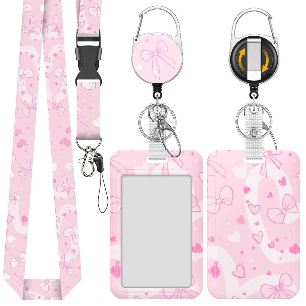 Uniclife Fashionable Sliding Badge Holder Exploding Fluff Cat Plastic Card Holder with Retractable Badge Reel Carabiner & Detachable Lanyard Vertical Card Protector for Office Worker Teacher Student