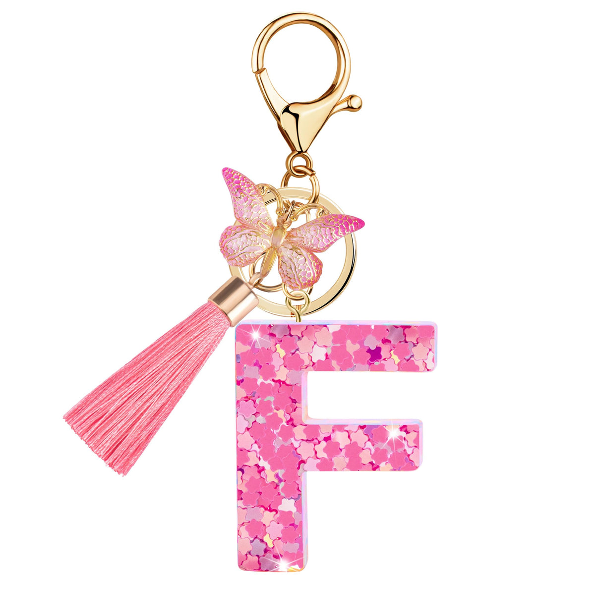 Initial letter Keychains for Women Girls Tassel Butterfly Cute Keychain for Wallet Backpack charm