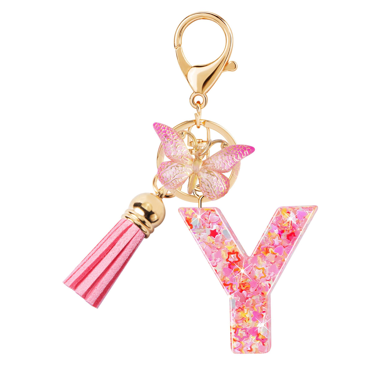 Initial letter Keychains for Women Girls Tassel Butterfly Cute Keychain for Wallet Backpack charm