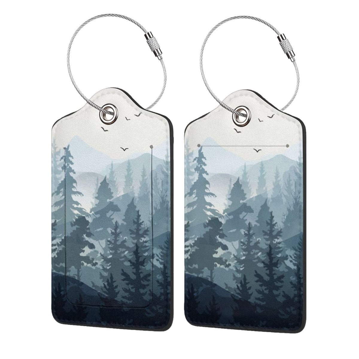 Vintage Blue Flower Luggage Tags 2 Pcs PU Leather Suitcase Tag for Cruise Ship Travel Bag with Stainless Steel Loop Privacy Cover Label for Women Men