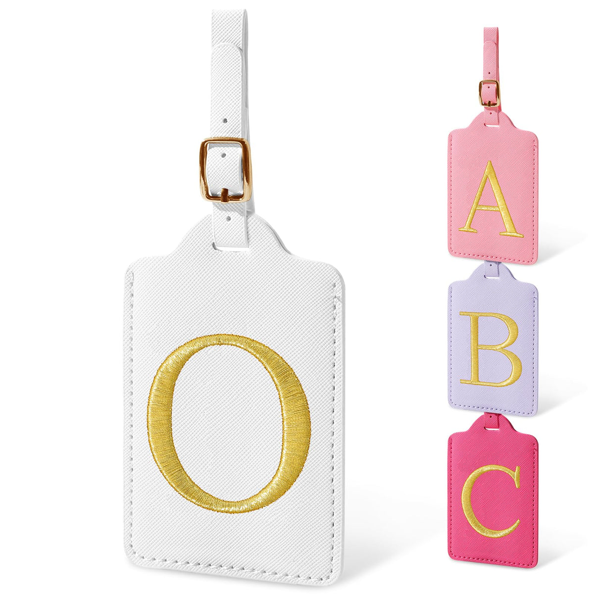 Personalized Initial Luggage Tags for Suitcases, Cute PU Leather Embroidered Letter Travel Luggage Tags, Suitcase Identifier Name Baggage Tag, Bag Tags for Men Women Kids Luggage Handbags(Pink M)