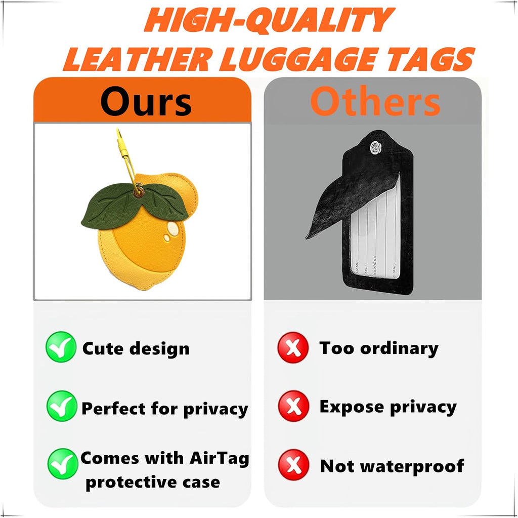 PU Leather Luggage Tag with Airtag Holder Case Set and Name ID Label