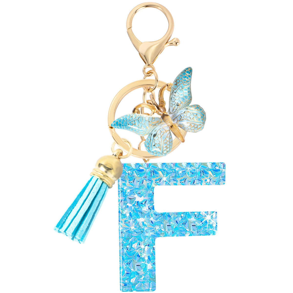 Initial letter Keychains for Women Girls Tassel Butterfly Cute Keychain for Wallet Backpack charm