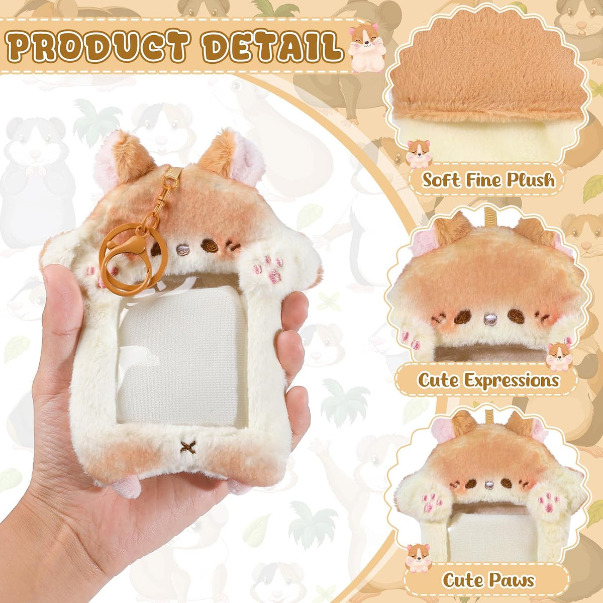 NEWEST Hamster Plush Kpop Photocard Holder with Keychain, Cute Hamster ID Badge Holder Protector Cover, Soft Cartoon Animal Photo Case Sleeves Stationery for Idol ID Card Student Worker Bag Charm