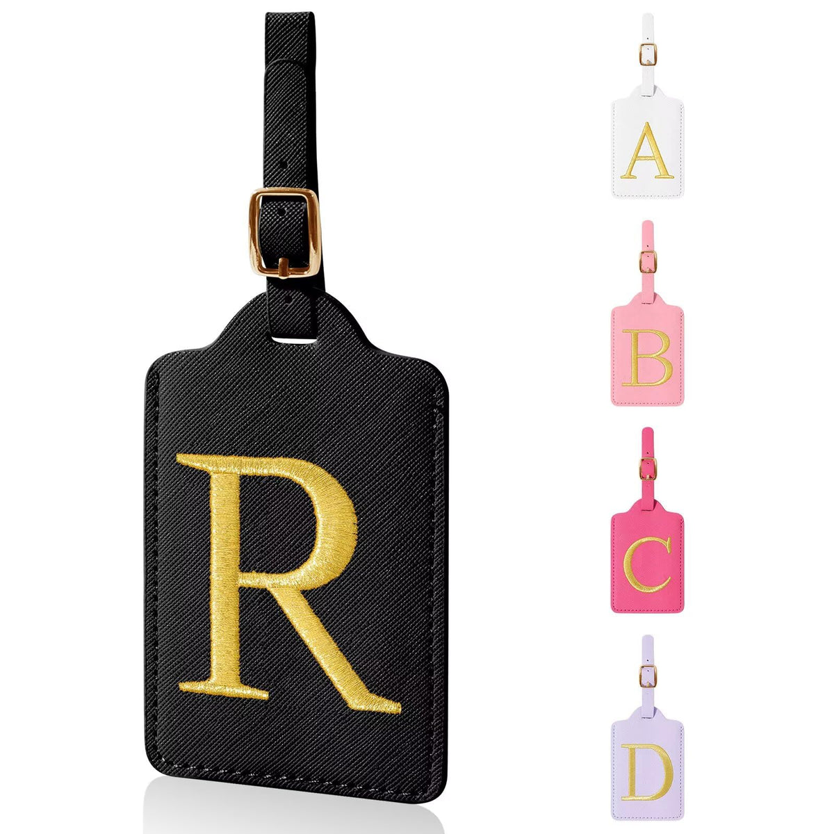 Personalized Initial Luggage Tags for Suitcases,Leather Letter Cute Luggage Tags with Privacy Name Card,Embroidered Monogrammed Travel Bag Backpack Tag Gifts for Women Kids Girls Teens(Rosered-A)