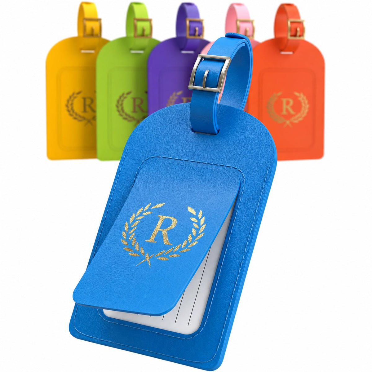 Luggage Tags for Suitcases 6 Pack PU Leather Travel Bag Tags with Privacy Cover & Stainless Steel Buckle, Vegan Leather Name ID Labels for Travel Bags, Cruise, Airline, Backpack, Baggage Identifier(M)