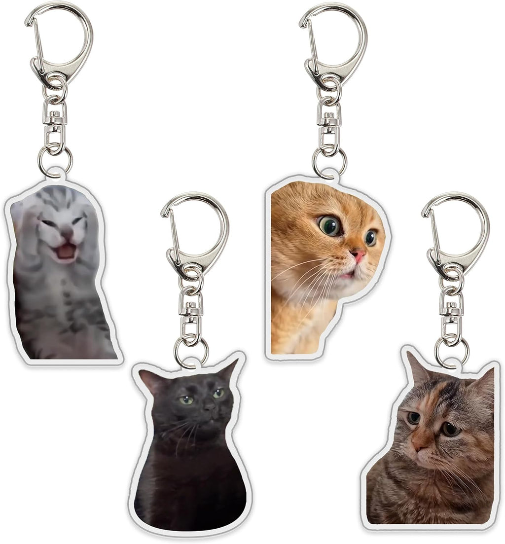 Ohjijinn 8Pcs Cat Keychain Cute Cat Meme Keychains Two Cats Talking Keyring Kawaii Charm Keychain Funny Gift