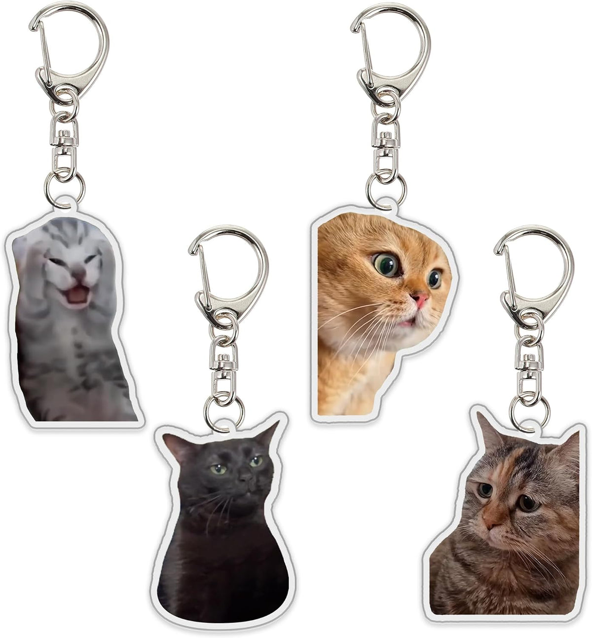 Ohjijinn 8Pcs Cat Keychain Cute Cat Meme Keychains Two Cats Talking Keyring Kawaii Charm Keychain Funny Gift