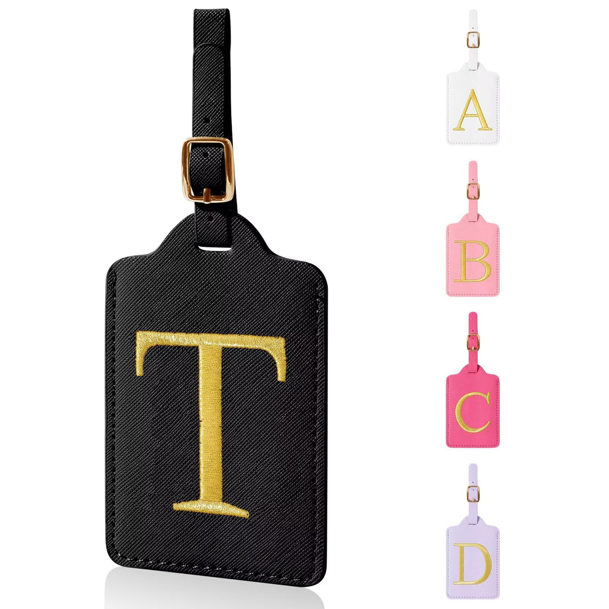 Personalized Initial Luggage Tags for Suitcases,Leather Letter Cute Luggage Tags with Privacy Name Card,Embroidered Monogrammed Travel Bag Backpack Tag Gifts for Women Kids Girls Teens(Rosered-A)