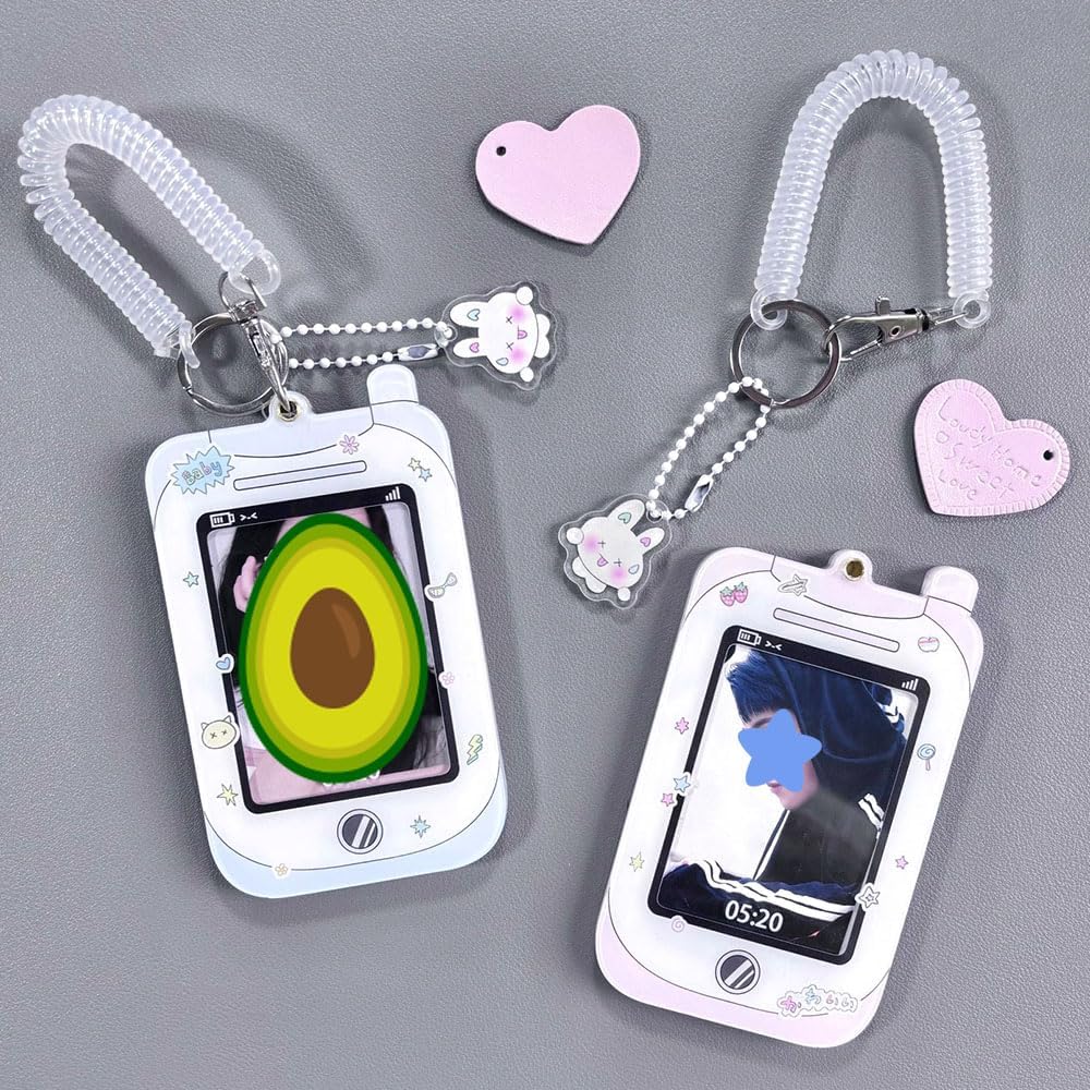 4pcs Photo Card Holder Badge Holders,3 Inch Photocards Holder Id Card Holder Photocard Keychain Protective Sleeves,Cute Photocard Holder Keychain Cartoon Decorative Pendant with Spiral Wrist Coil