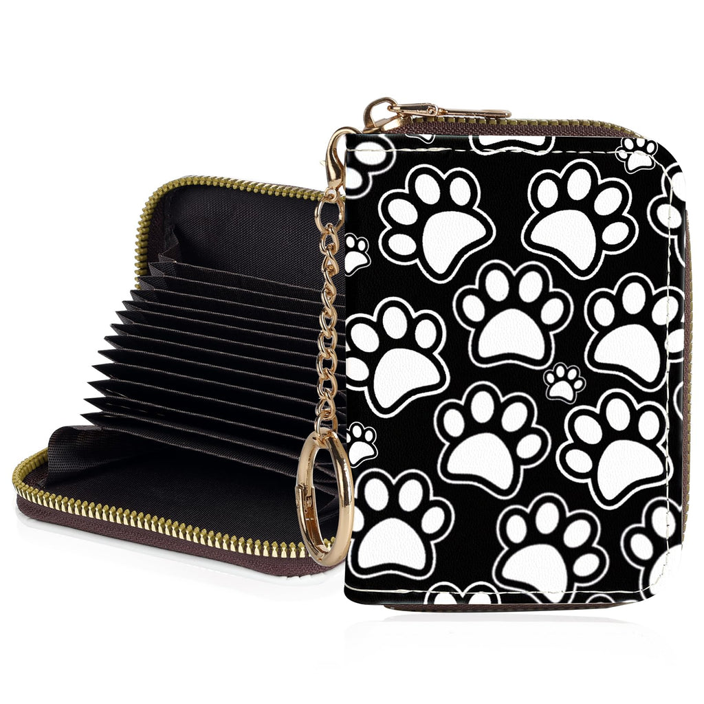 Credit Card Holder for Women,Small Rfid Wallet with Keychain Zipper,Cute PU Leather Card Case Wallet，Accordion Credit Card Wallets Gift,Flowers and Black Cat B