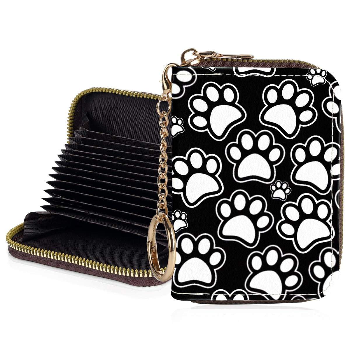Credit Card Holder for Women,Small Rfid Wallet with Keychain Zipper,Cute PU Leather Card Case Wallet，Accordion Credit Card Wallets Gift,Flowers and Black Cat B