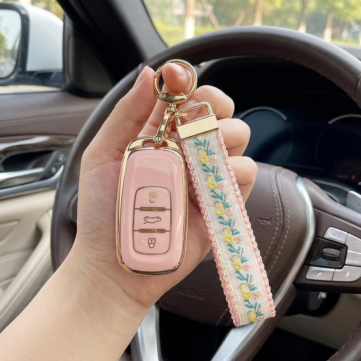 Angyape Embroidered Fabric Wristlet Keychain Cute Wrist Car Key Chain Holder Boho Accessories Handmade Gifts for Women