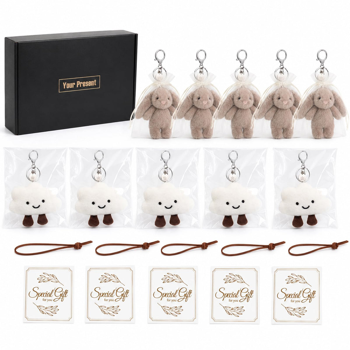 Cute Keychain Bunny Plush Rabbit Key Chain Smiling Cloud Keychains Women Bag Purse Backpack Charms