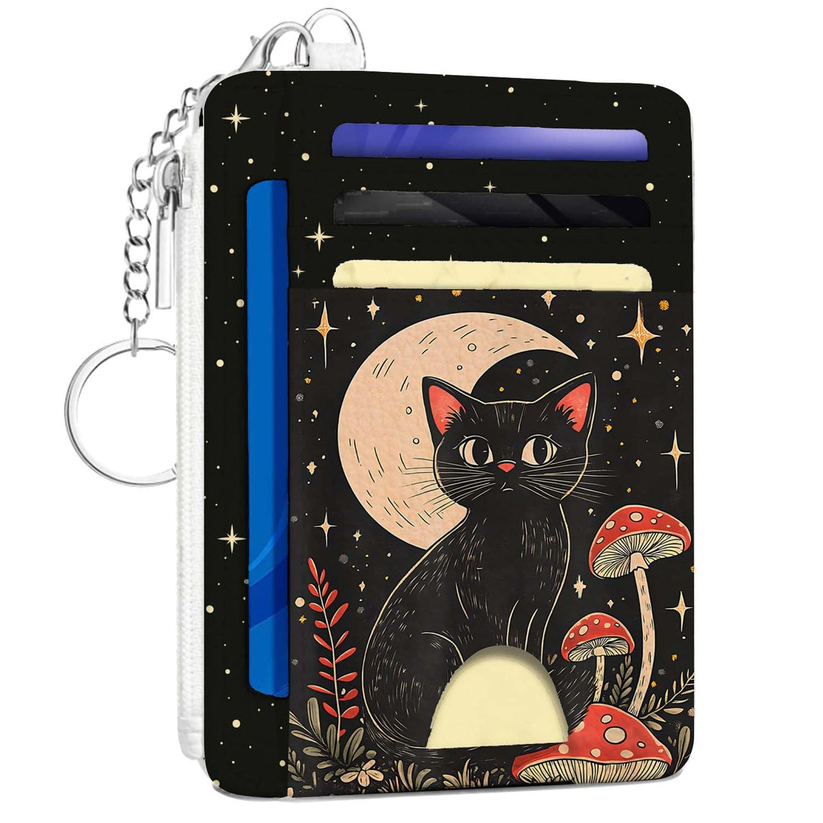 Gifts for Cat Lovers,Funny Cat Credit Card Holder Small Keychain Wallet for Women, Cute Blocking Wallet Coin Pocket,Front Pocket Thin Travel Card Case with ID Window