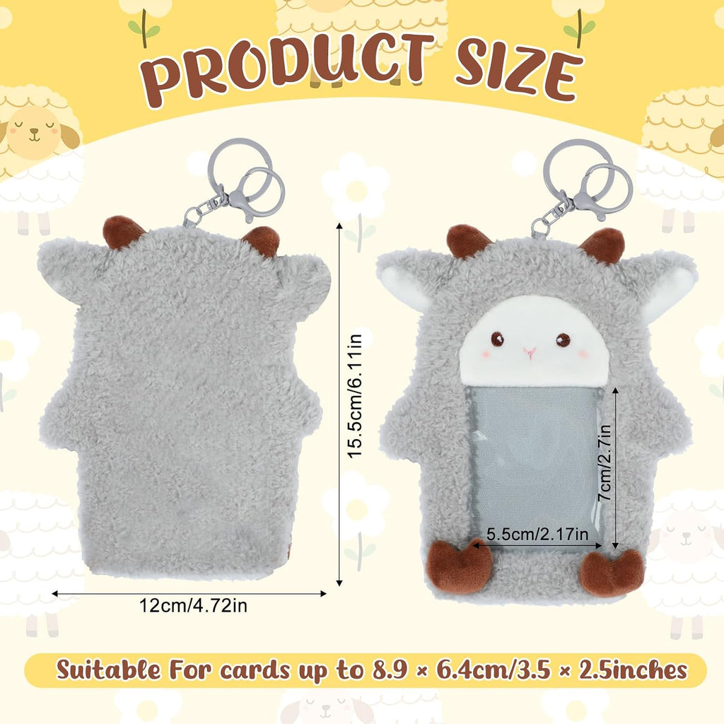 NEWEST Sheep Plush Kpop Photocard Holder with Keychain, Soft Lamb ID Badge Holder Protector Cover, Cute Cartoon Farm Animal Photo Case Sleeves for Idol ID Card Student Worker Bag Charm Pendant