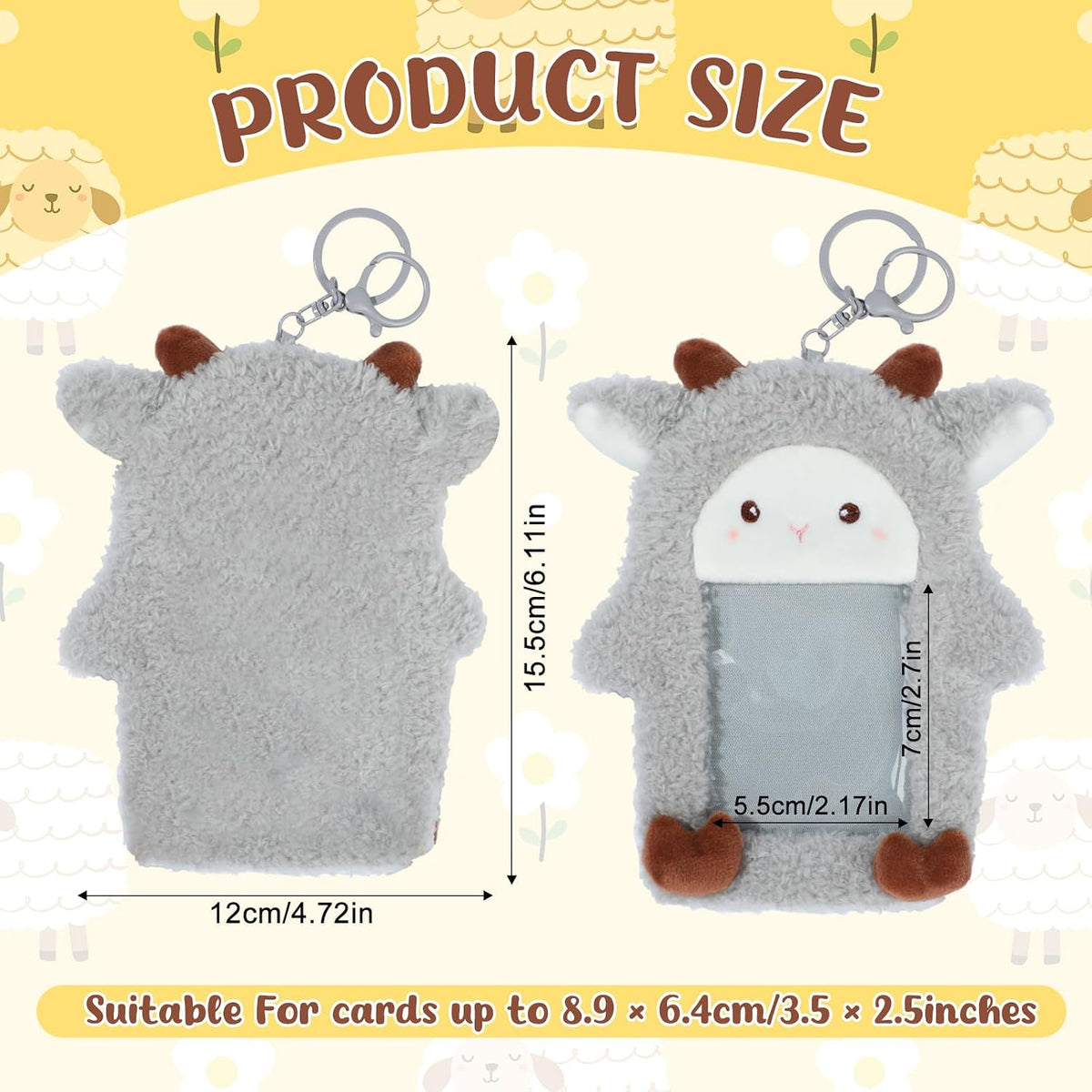 NEWEST Sheep Plush Kpop Photocard Holder with Keychain, Soft Lamb ID Badge Holder Protector Cover, Cute Cartoon Farm Animal Photo Case Sleeves for Idol ID Card Student Worker Bag Charm Pendant