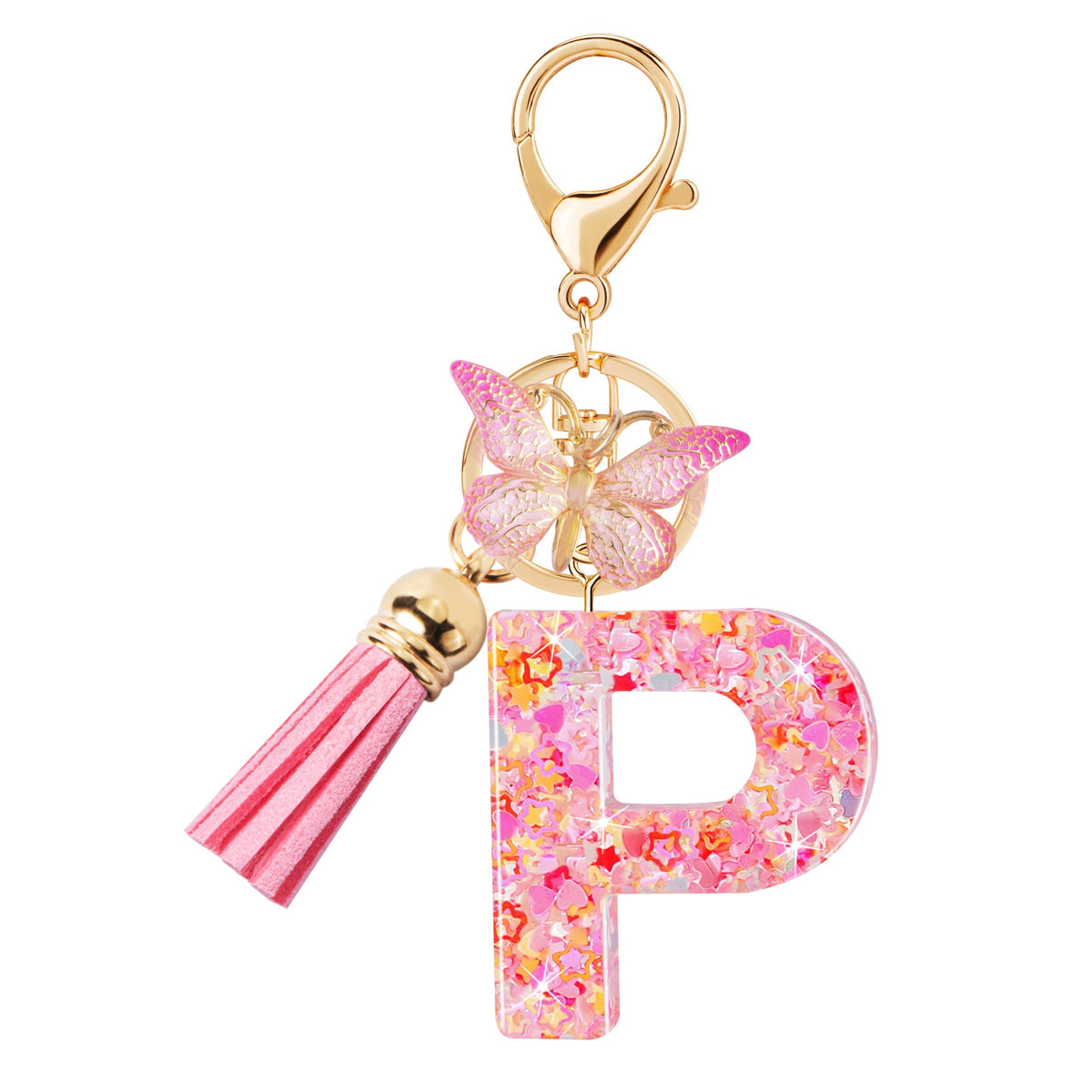 Initial letter Keychains for Women Girls Tassel Butterfly Cute Keychain for Wallet Backpack charm