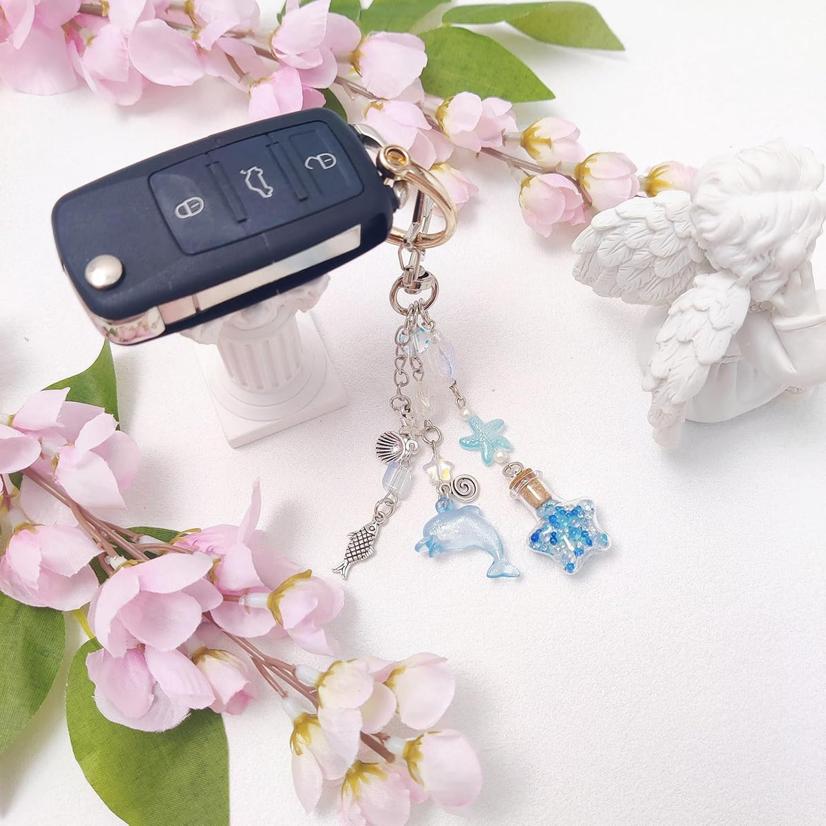 cioatu Y2K Aesthetic Keychains for Women Cute Flowers Star Cake Jellyfish Keychins Charms Kawaii Bag Purse Decor