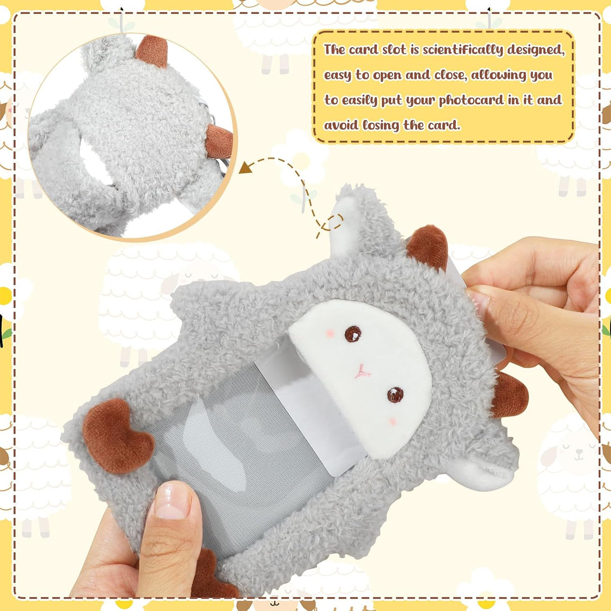 NEWEST Sheep Plush Kpop Photocard Holder with Keychain, Soft Lamb ID Badge Holder Protector Cover, Cute Cartoon Farm Animal Photo Case Sleeves for Idol ID Card Student Worker Bag Charm Pendant
