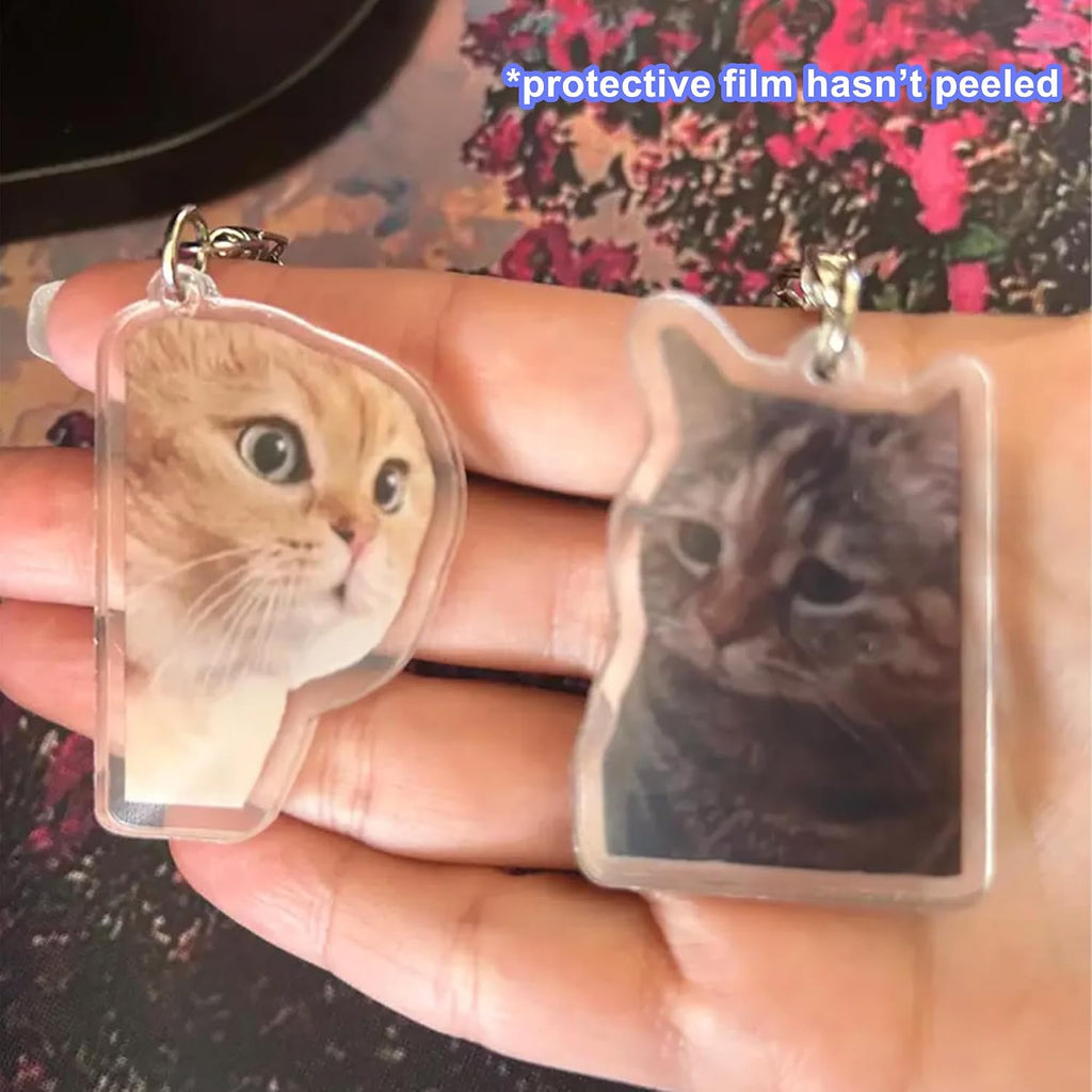 Ohjijinn 8Pcs Cat Keychain Cute Cat Meme Keychains Two Cats Talking Keyring Kawaii Charm Keychain Funny Gift