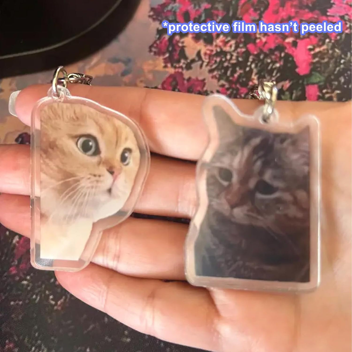 Ohjijinn 8Pcs Cat Keychain Cute Cat Meme Keychains Two Cats Talking Keyring Kawaii Charm Keychain Funny Gift
