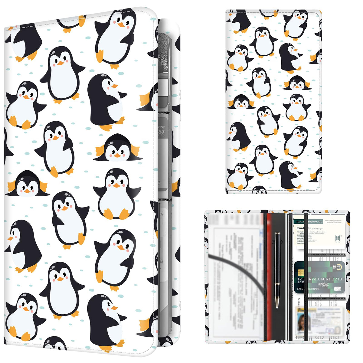 Premium Car Registration and Insurance Card Holder, Cute PU Leather Car Document Holder, Vehicle Glove Box Car Organizer with Magnetic Closure for Driver License, Cards Cartoon Animals