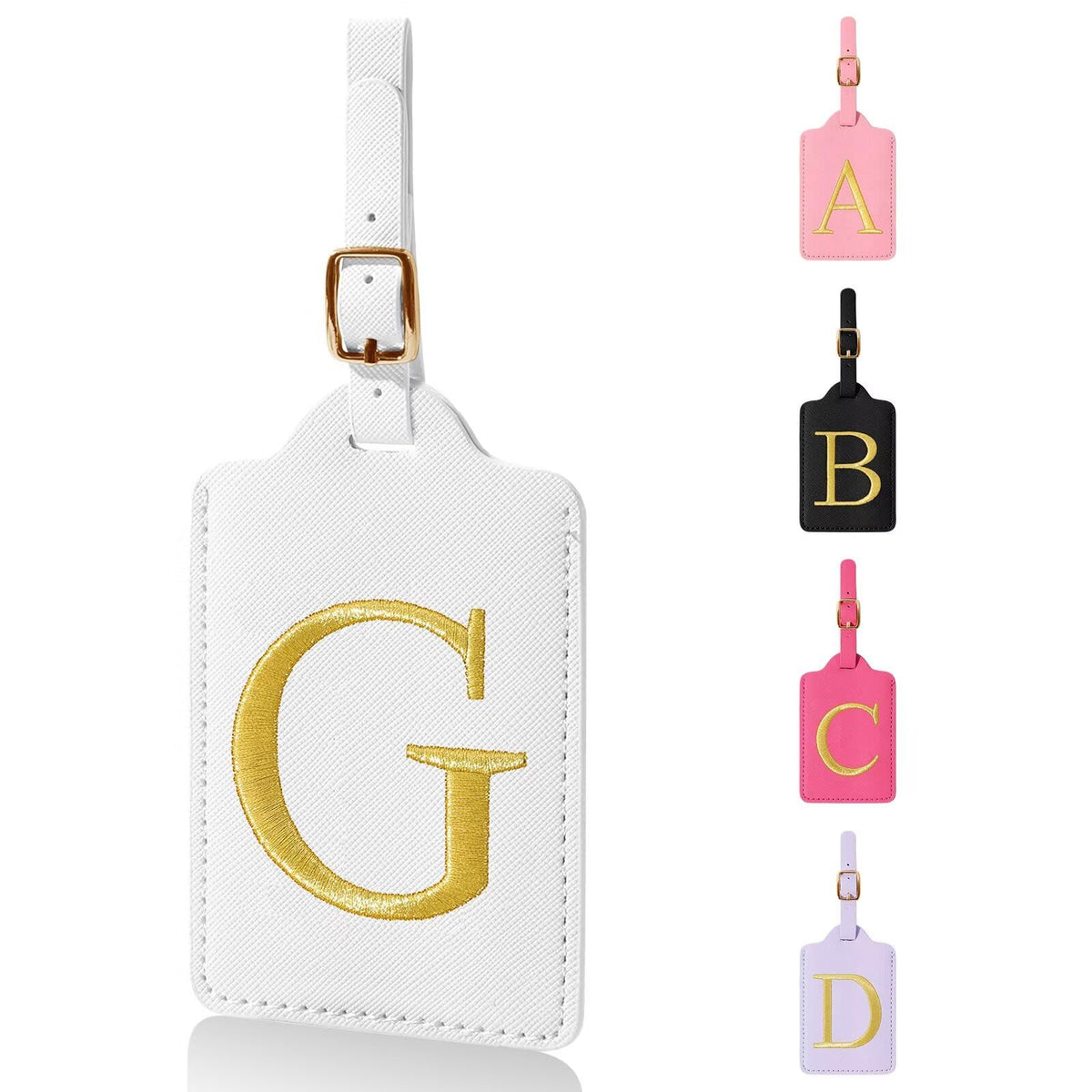 Personalized Initial Luggage Tags for Suitcases,Leather Letter Cute Luggage Tags with Privacy Name Card,Embroidered Monogrammed Travel Bag Backpack Tag Gifts for Women Kids Girls Teens(Rosered-A)