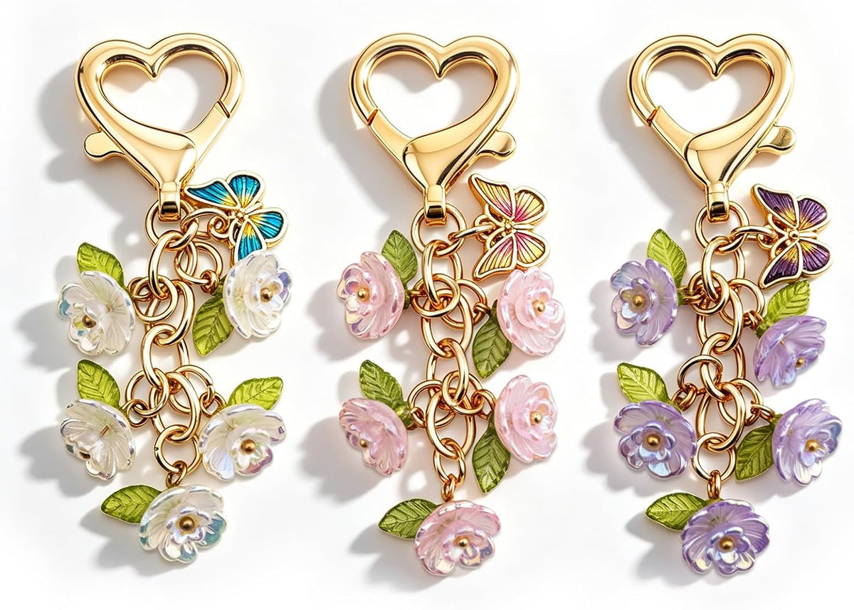 3Pcs Mini Flower Keychain Cute Bag Purse Charms