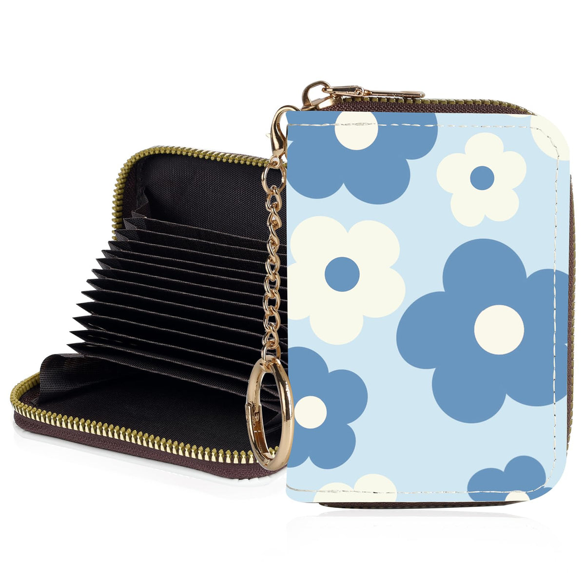 Credit Card Holder for Women,Small Rfid Wallet with Keychain Zipper,Cute PU Leather Card Case Wallet，Accordion Credit Card Wallets Gift,Cat Struck by Lightning