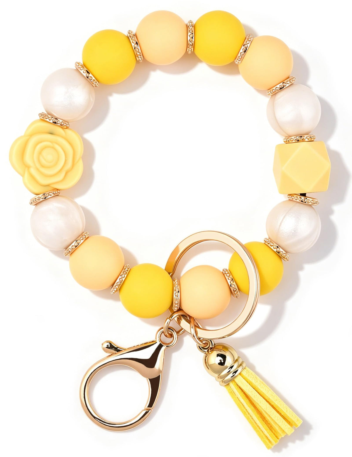 BAOSIWA Keychain Wristlet Cute Car Key Chain Holder Rose Flower Key Ring Bracelet Silicone Beaded Keychains for Women Girls