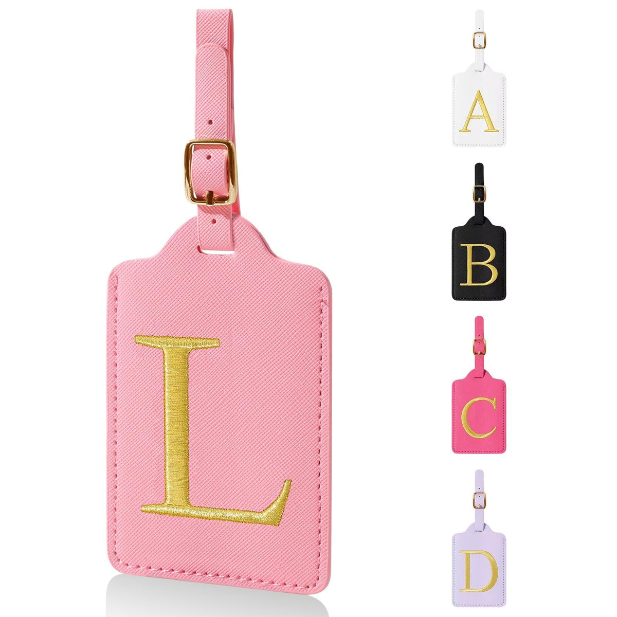 Personalized Initial Luggage Tags for Suitcases,Leather Letter Cute Luggage Tags with Privacy Name Card,Embroidered Monogrammed Travel Bag Backpack Tag Gifts for Women Kids Girls Teens(Rosered-A)