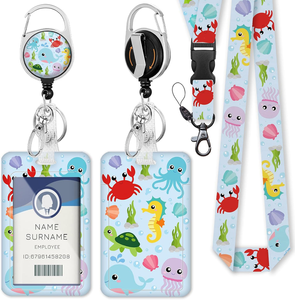 Gctriki Ocean Lanyards for ID Badges, Badge Holder Retractable Reel Clip