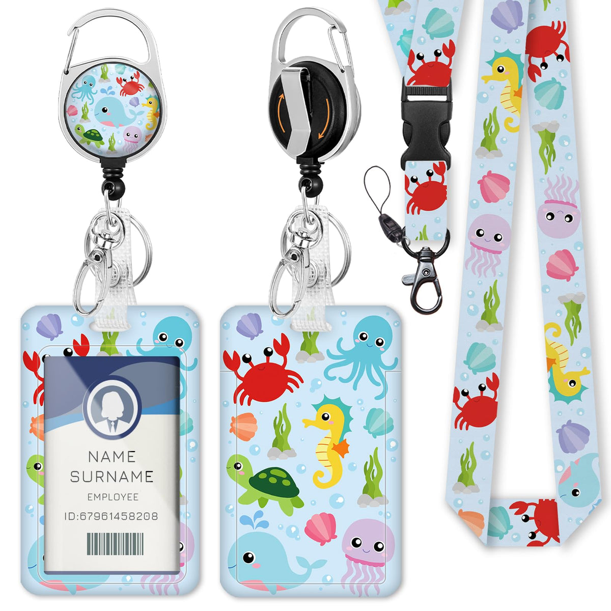 Gctriki Ocean Lanyards for ID Badges, Badge Holder Retractable Reel Clip