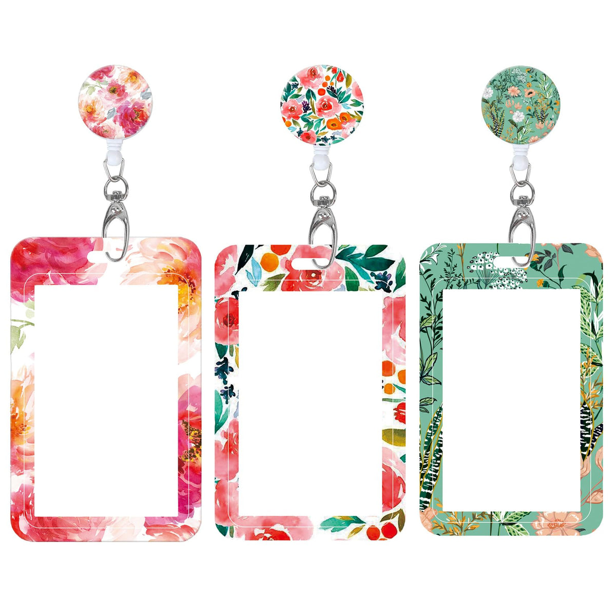 Badge Reels Retractable with Carabiner Reel Clip, Worker Badge Holder Belt Ferrule, Identity ID Badge Holder Case, Nurse Doctor Office School Teacher Name Credit Card Pocket (H-Marble Purple Pink)