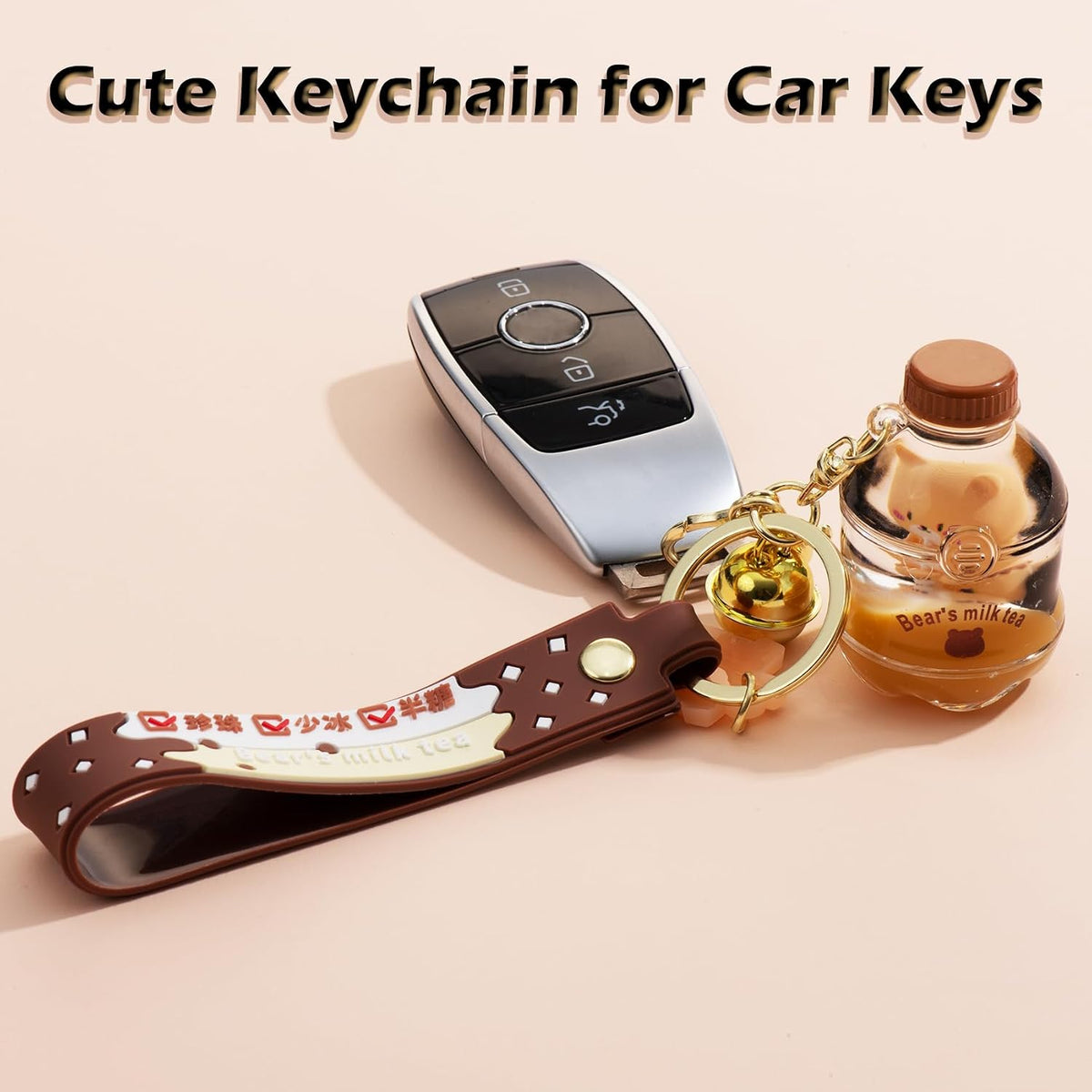 YOU WIZV Kawaii Bear Boba Keychain - Cute Liquid Water Charm for Backpacks, Adorable Gift for Women Boy Girls