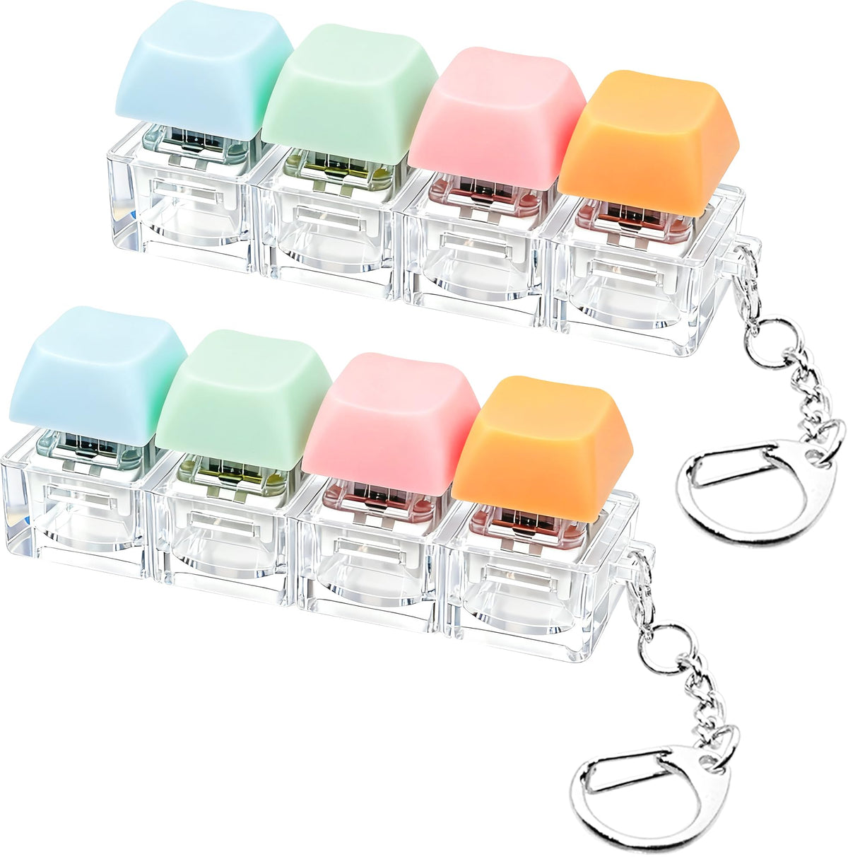 2 PCS Keyboard Fidget Toy, Keyboard Fidget Keychain 4-in-1 Keyboard Decompression Button Finger Clicker Toys, Button Stress Relief Fidget Gifts to Relief Stress (Fours Colors-Pink Yellow White)