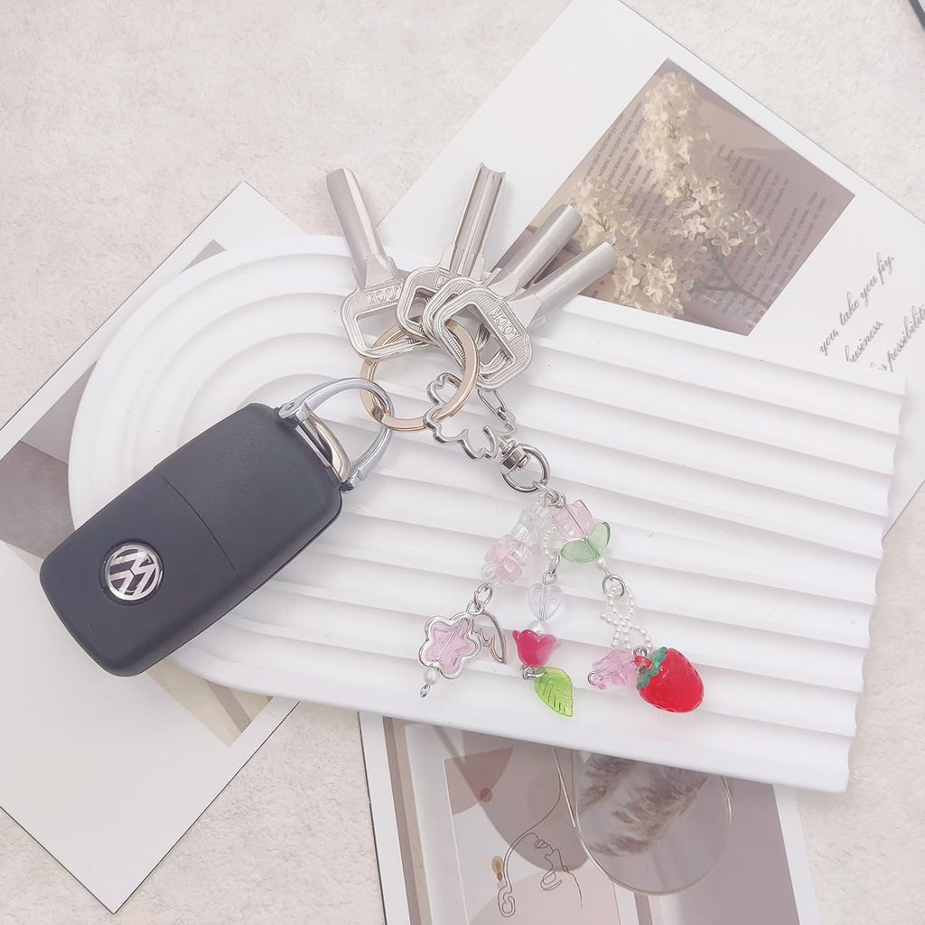 AGEN KGEN Aesthetic Y2K keychains Cute Butterfly Star Strawberry Bear Guitar Keychains Charms for Women Bag Purse Gifts