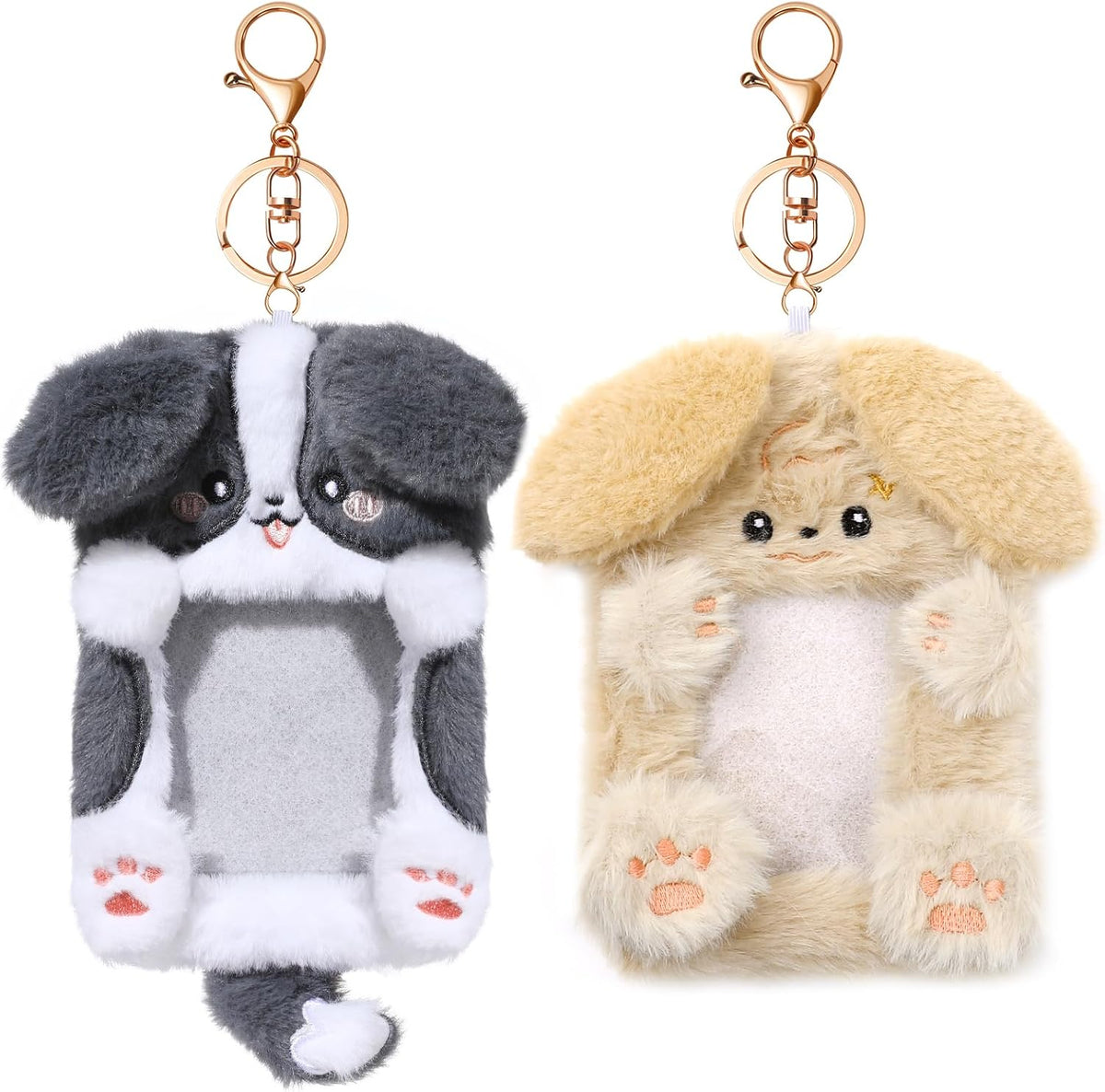NEWEST 2PCS Puppies Plush Kpop Photocard Holder with Keychain, Cute Dog ID Badge Holder, Soft Cartoon Animal Photo Protective Sleeve Case Card Cover for Kpop Idol Photo Card School Office Card Supply
