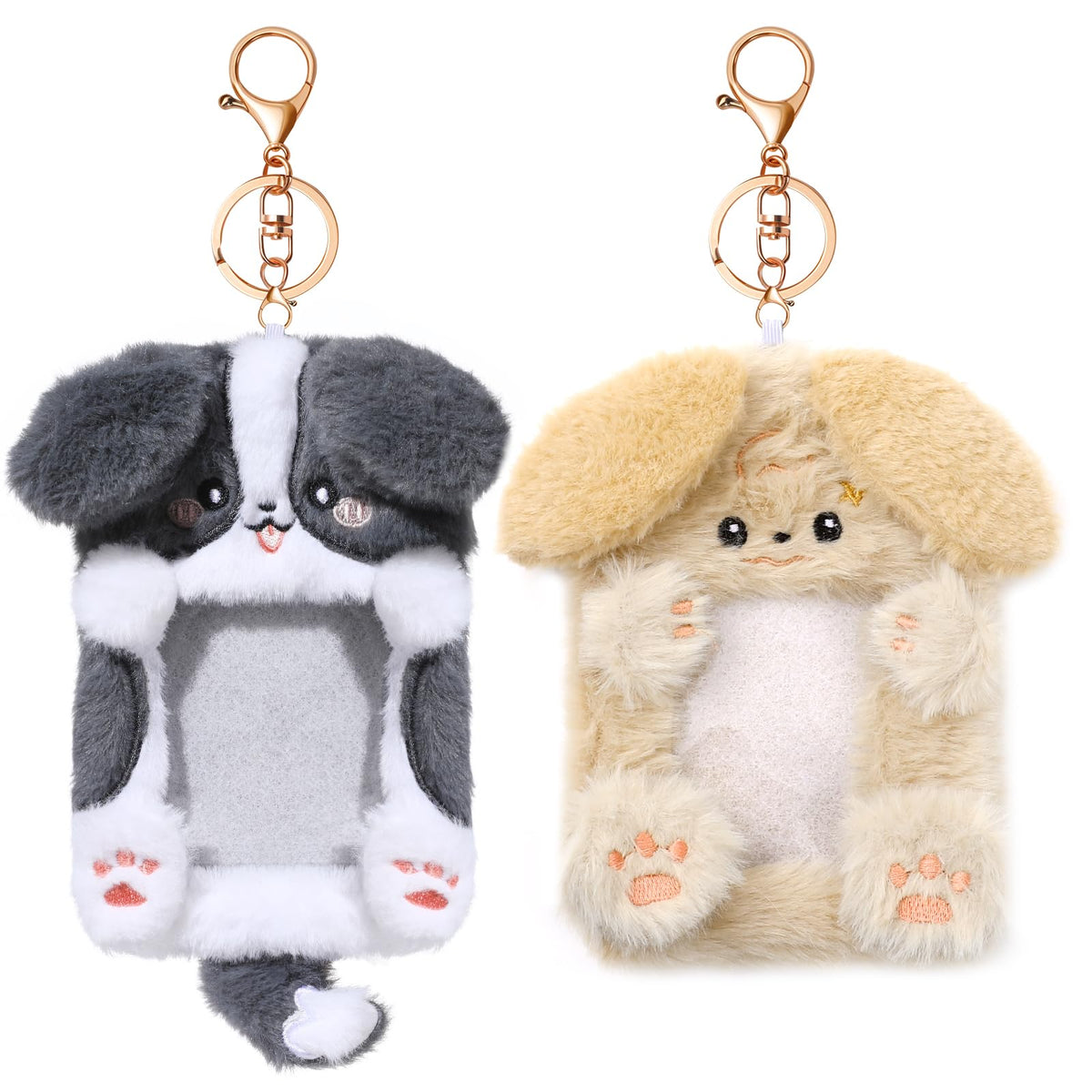 NEWEST 2PCS Puppies Plush Kpop Photocard Holder with Keychain, Cute Dog ID Badge Holder, Soft Cartoon Animal Photo Protective Sleeve Case Card Cover for Kpop Idol Photo Card School Office Card Supply