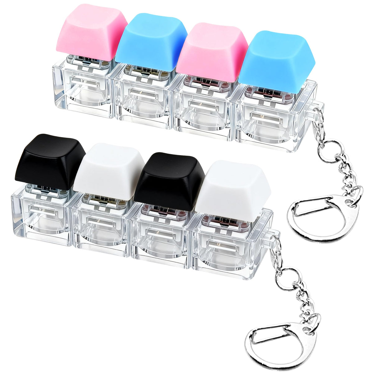 2 PCS Keyboard Fidget Toy, Keyboard Fidget Keychain 4-in-1 Keyboard Decompression Button Finger Clicker Toys, Button Stress Relief Fidget Gifts to Relief Stress (Fours Colors-Pink Yellow White)