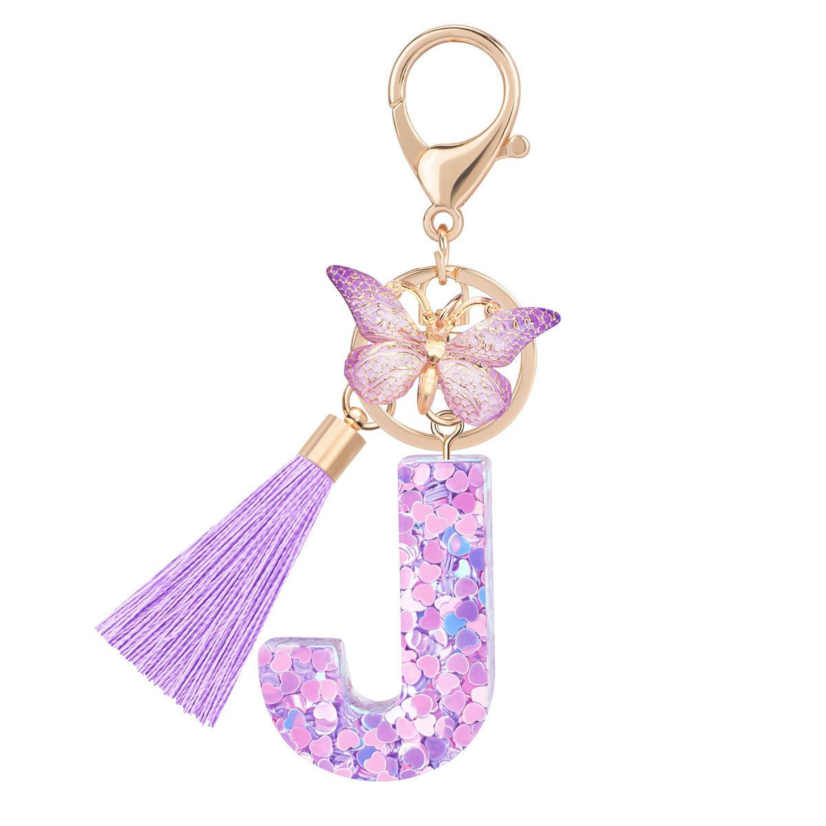 Initial letter Keychains for Women Girls Tassel Butterfly Cute Keychain for Wallet Backpack charm