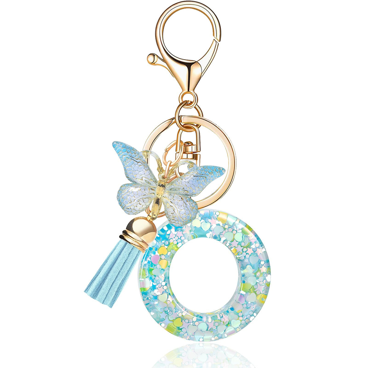 Fashion Alphabet Initial Letter Keychain Tassel Butterfly Pendant Key Ring for Purse Handbags Women Girl